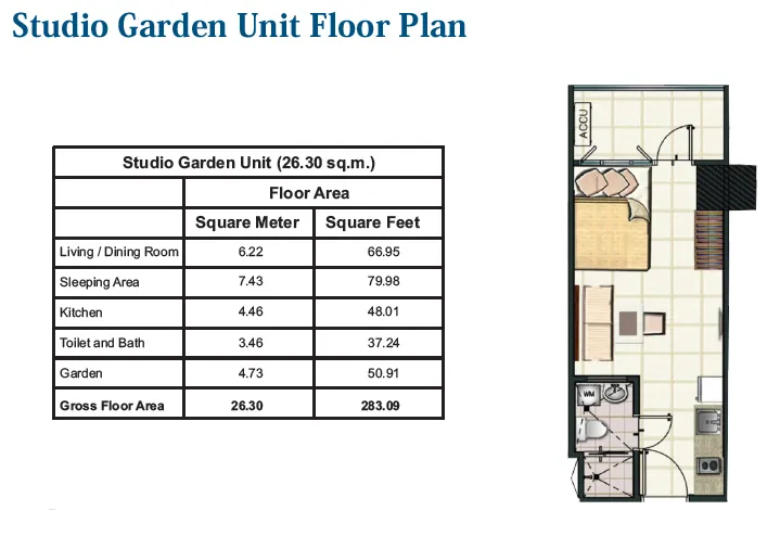 https://manilacondohub-smdc.com/images/properties/blue/unit-layouts/02 - BLUE - Studio with garden unit (+26.30sqm).webp